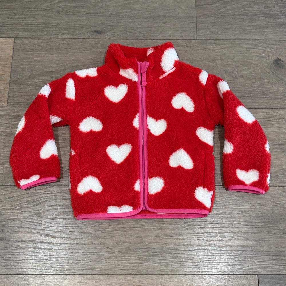 JUMPING‎ BEANS Red White Heart Pink Sherpa Full Zip Cozy Jacket Size 3T